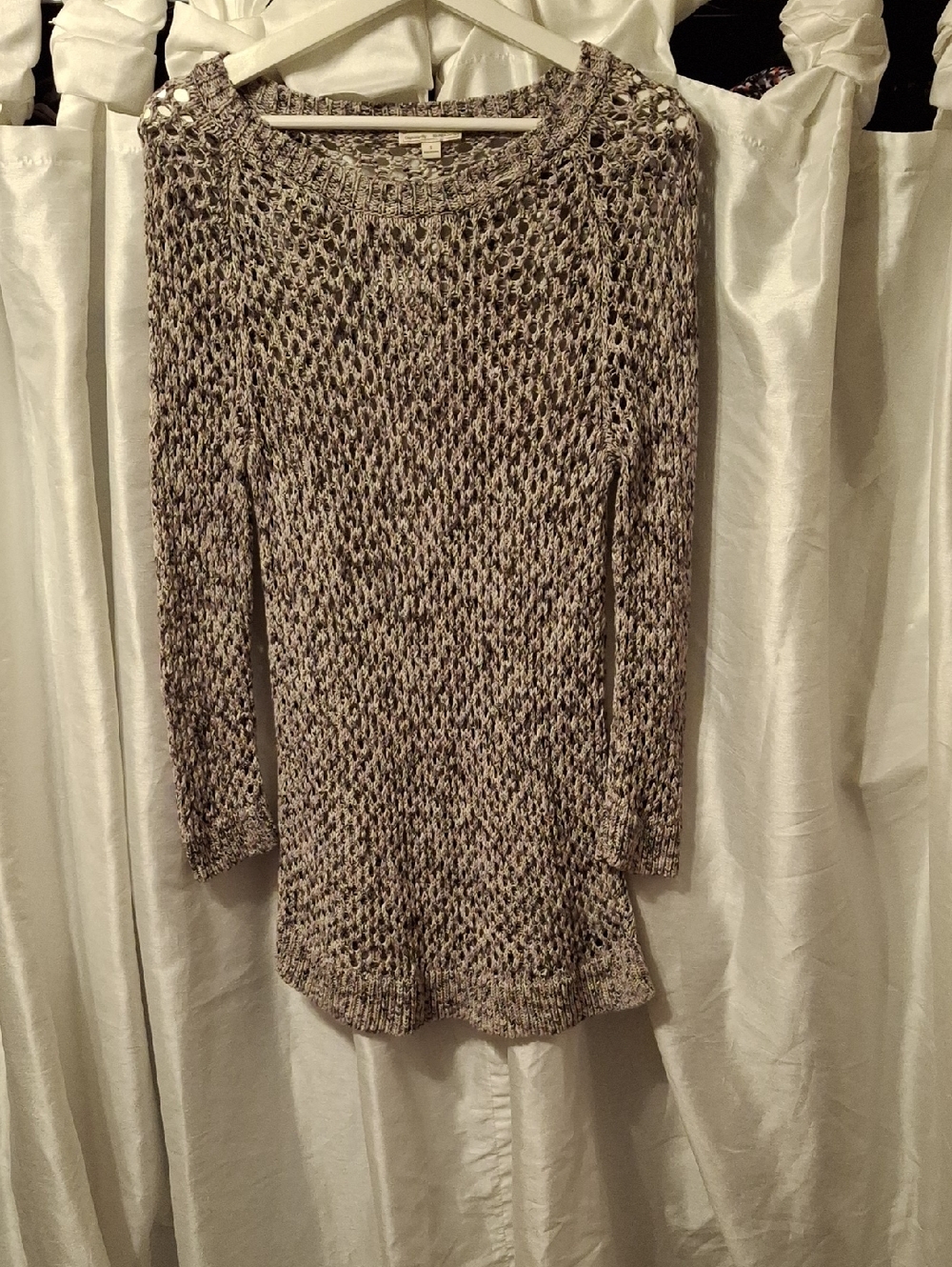 GAP Open-Knit Crewneck Sweater in Taupe and Cream Mix